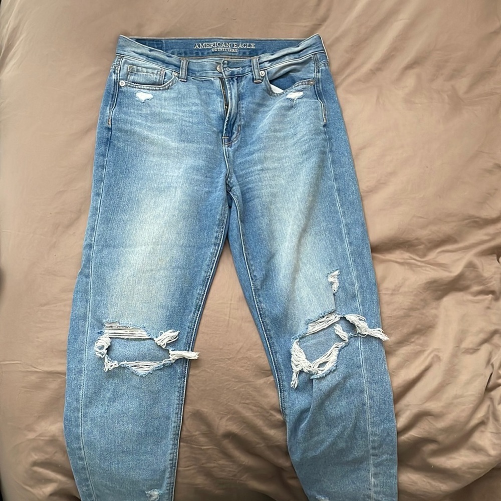 American Eagle Cropped Distressed Mom Jean